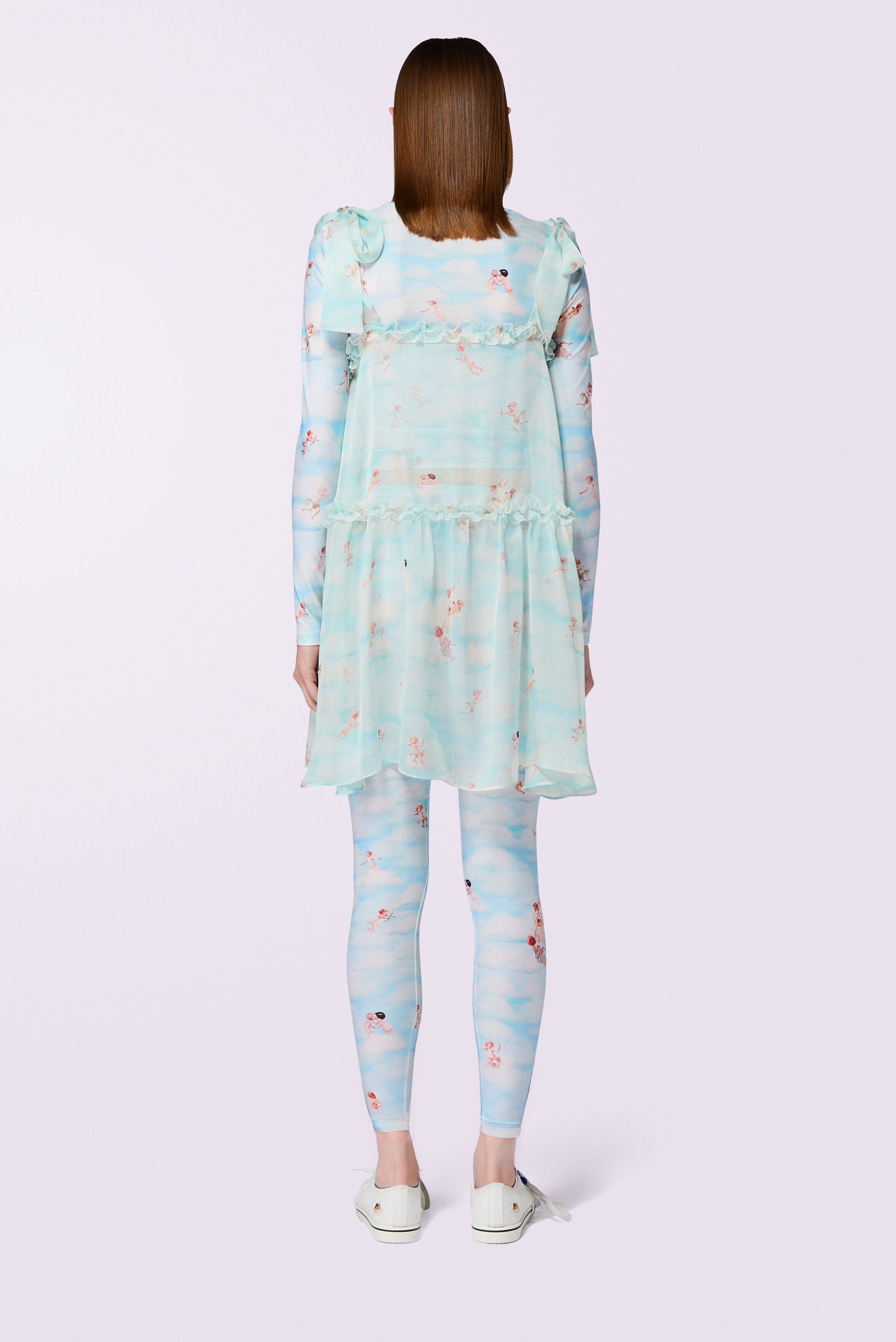 Beatitudo Print Silk Chiffon Mini Dress Blue